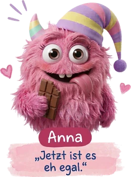 Heißhunger-Monster Anna, das Alles-oder-Nichts-Monster, mit Schokolade