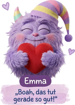 Heißhunger-Monster Emma, das Emotions-Monster, mit Herz